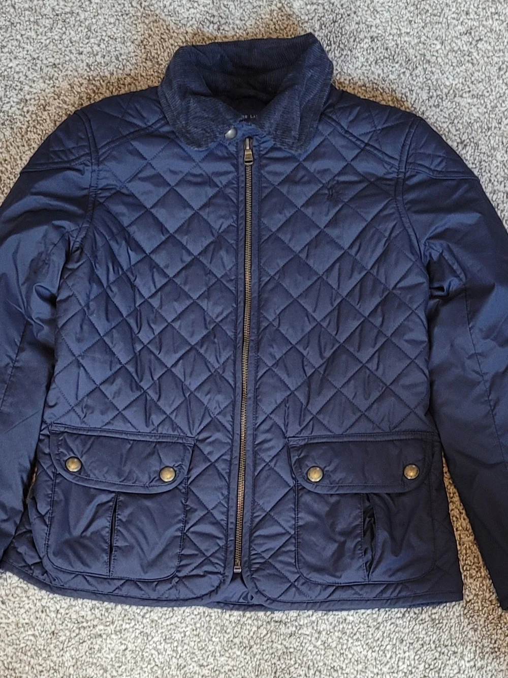 Polo Ralph Lauren Girls M 8-10 Navy Blue Quilted Peplum Barn Jacket